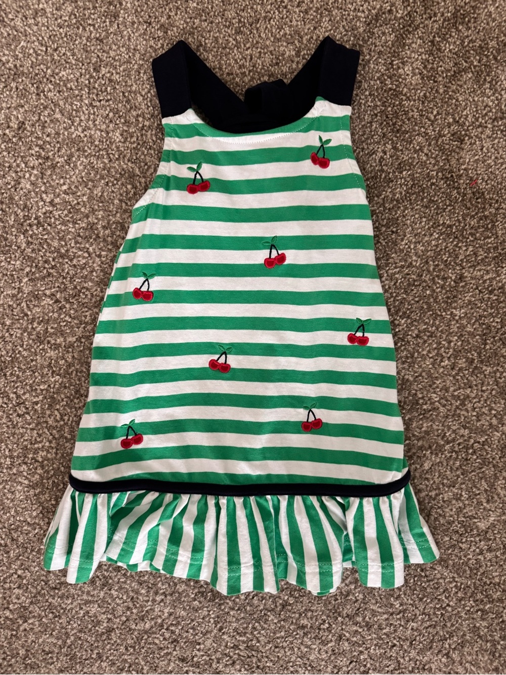 Florence Eiseman Green & White Striped Dress with Cherry Embroidery